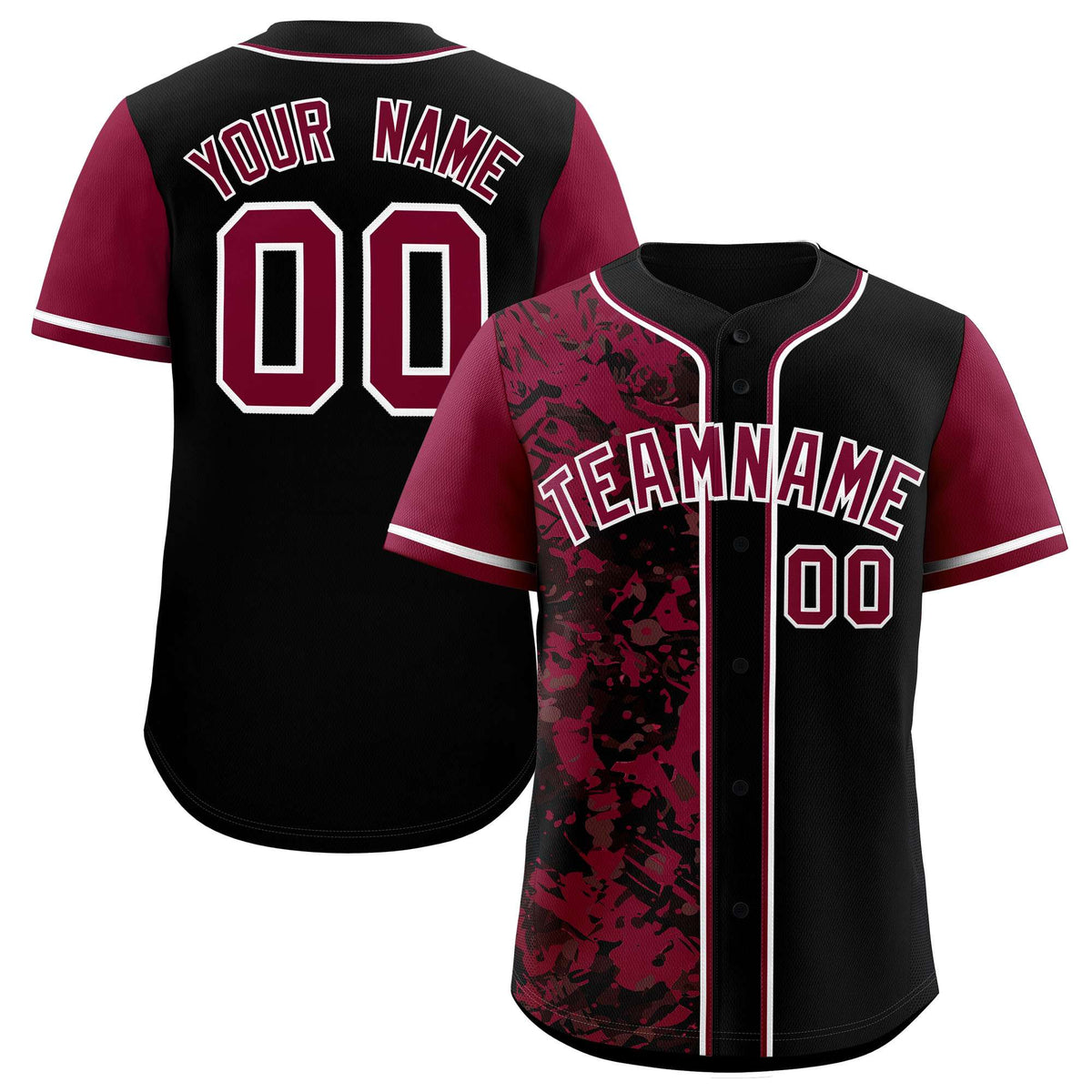 Custom Black Crimson Split Personalized Graffiti Raglan Sleeve Authentic Baseball Jersey