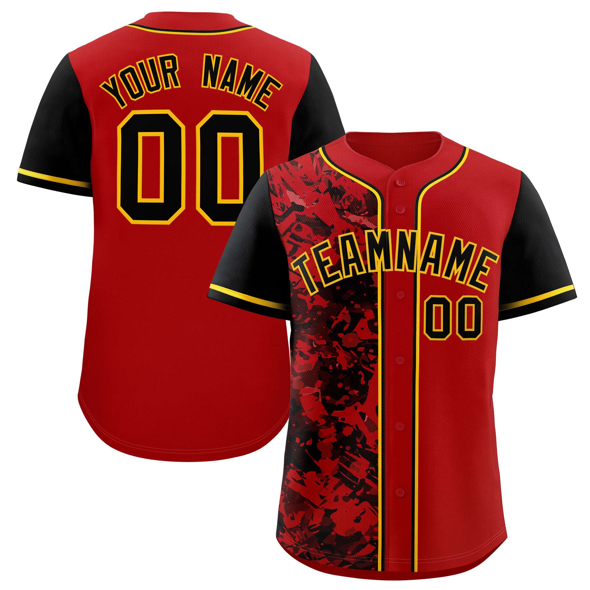 Custom Red Black Split Personalized Graffiti Raglan Sleeve Authentic Baseball Jersey