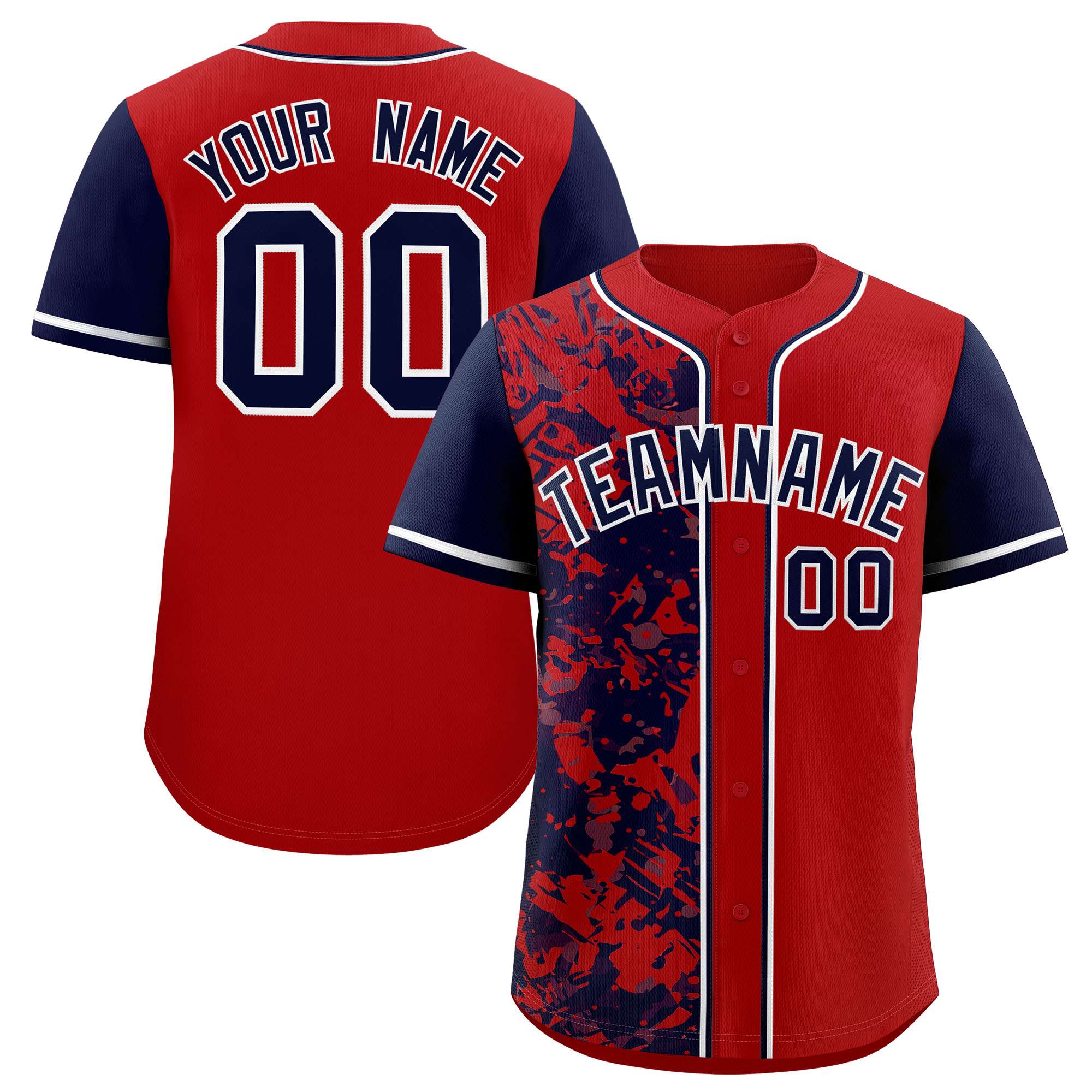Custom Red Navy Split Personalized Graffiti Raglan Sleeve Authentic Baseball Jersey