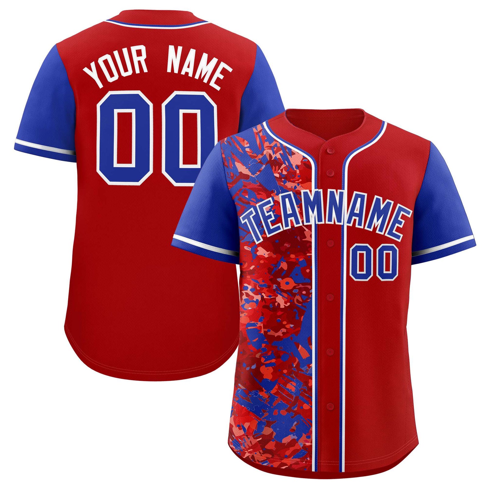Custom Red Royal Split Personalized Graffiti Raglan Sleeve Authentic Baseball Jersey