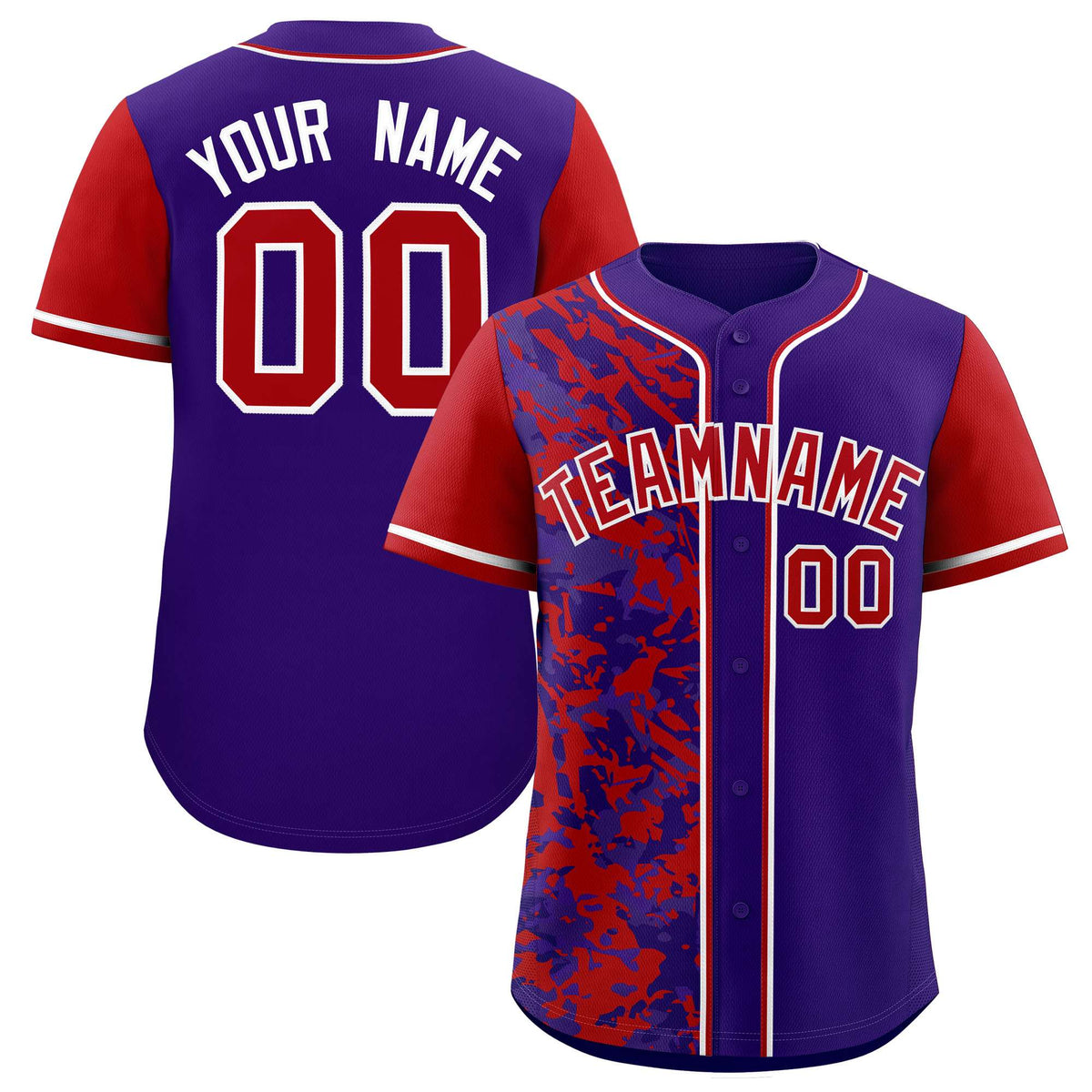 Custom Purple Red Split Personalized Graffiti Raglan Sleeve Authentic Baseball Jersey