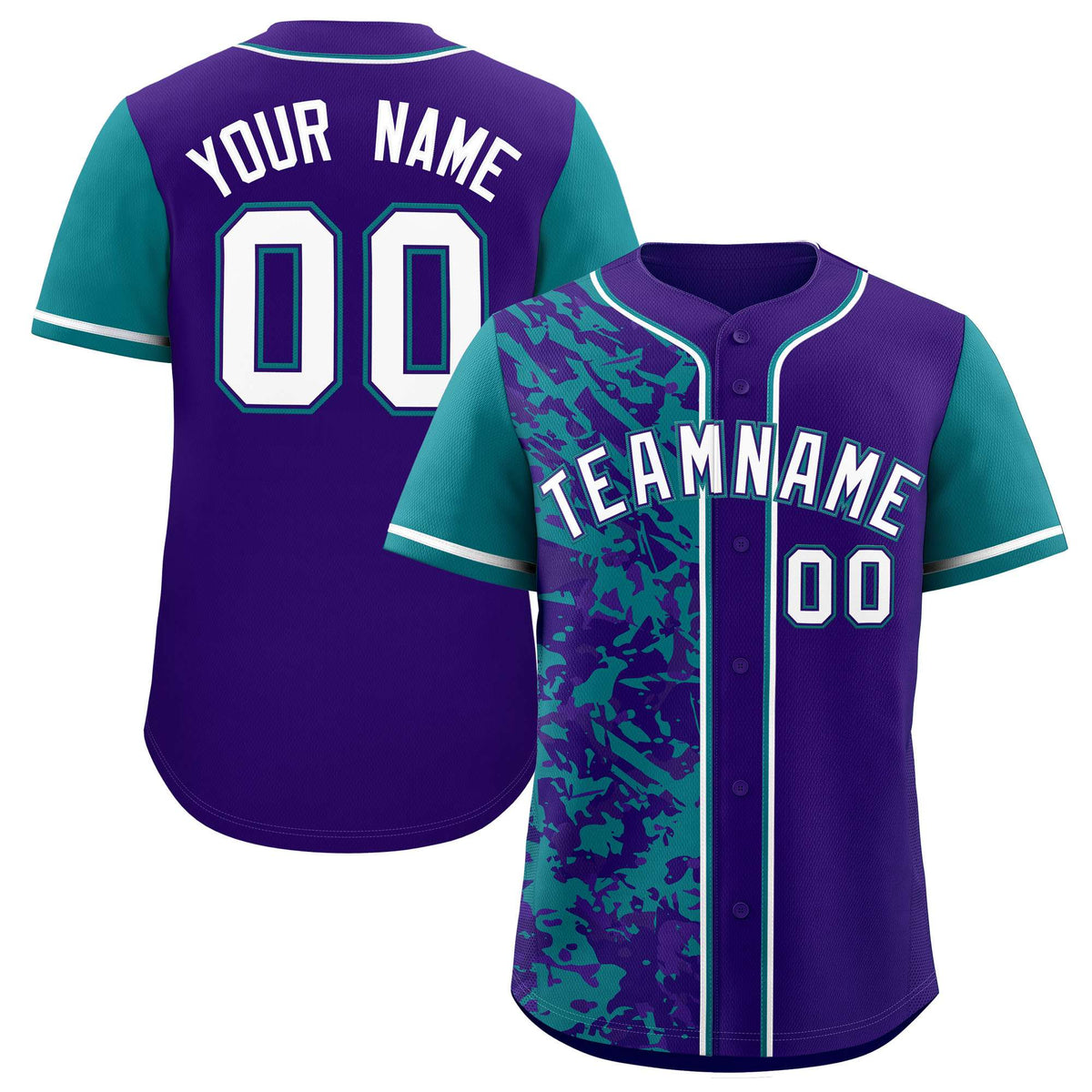 Custom Purple Teal Split Personalized Graffiti Raglan Sleeve Authentic Baseball Jersey