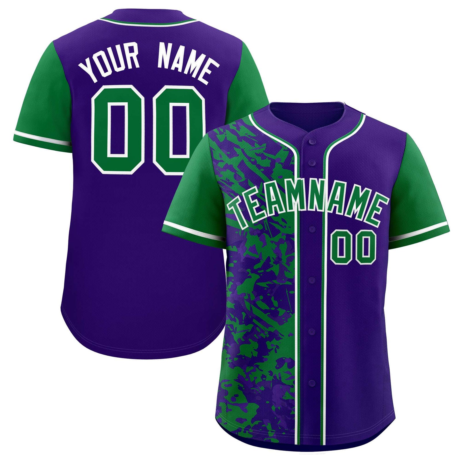 Custom Purple Green Split Personalized Graffiti Raglan Sleeve Authentic Baseball Jersey