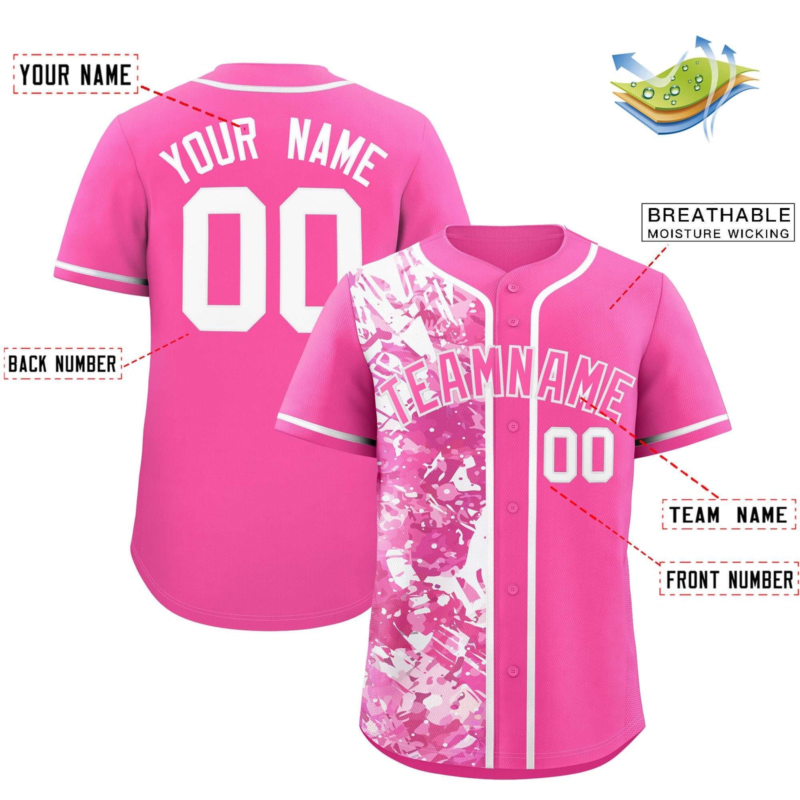 Custom Pink White Split Personalized Graffiti Raglan Sleeve Authentic Baseball Jersey