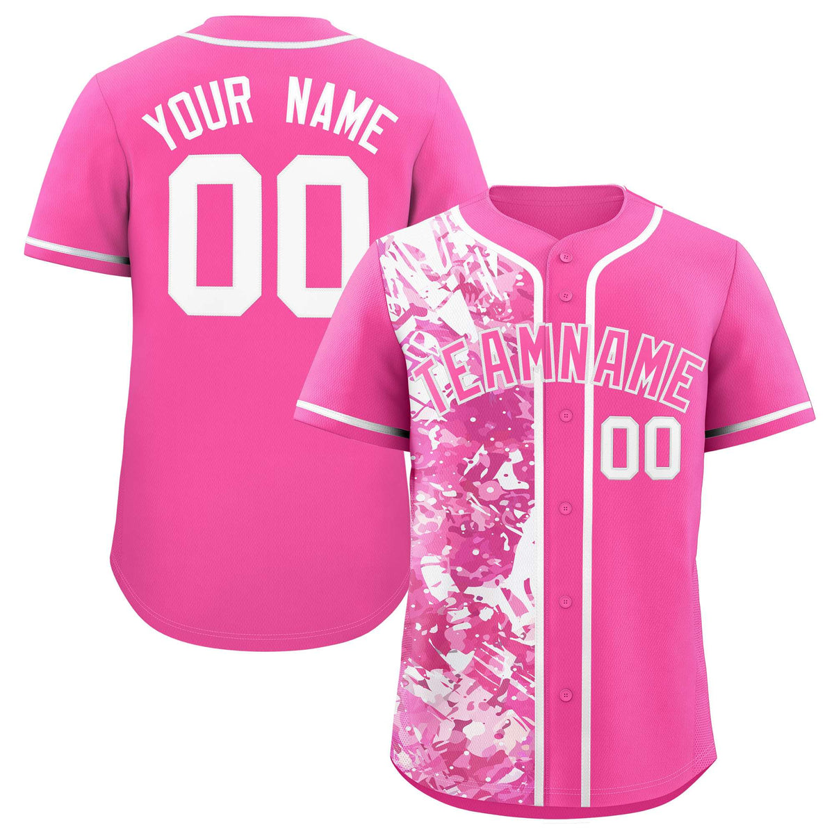 Custom Pink White Split Personalized Graffiti Raglan Sleeve Authentic Baseball Jersey