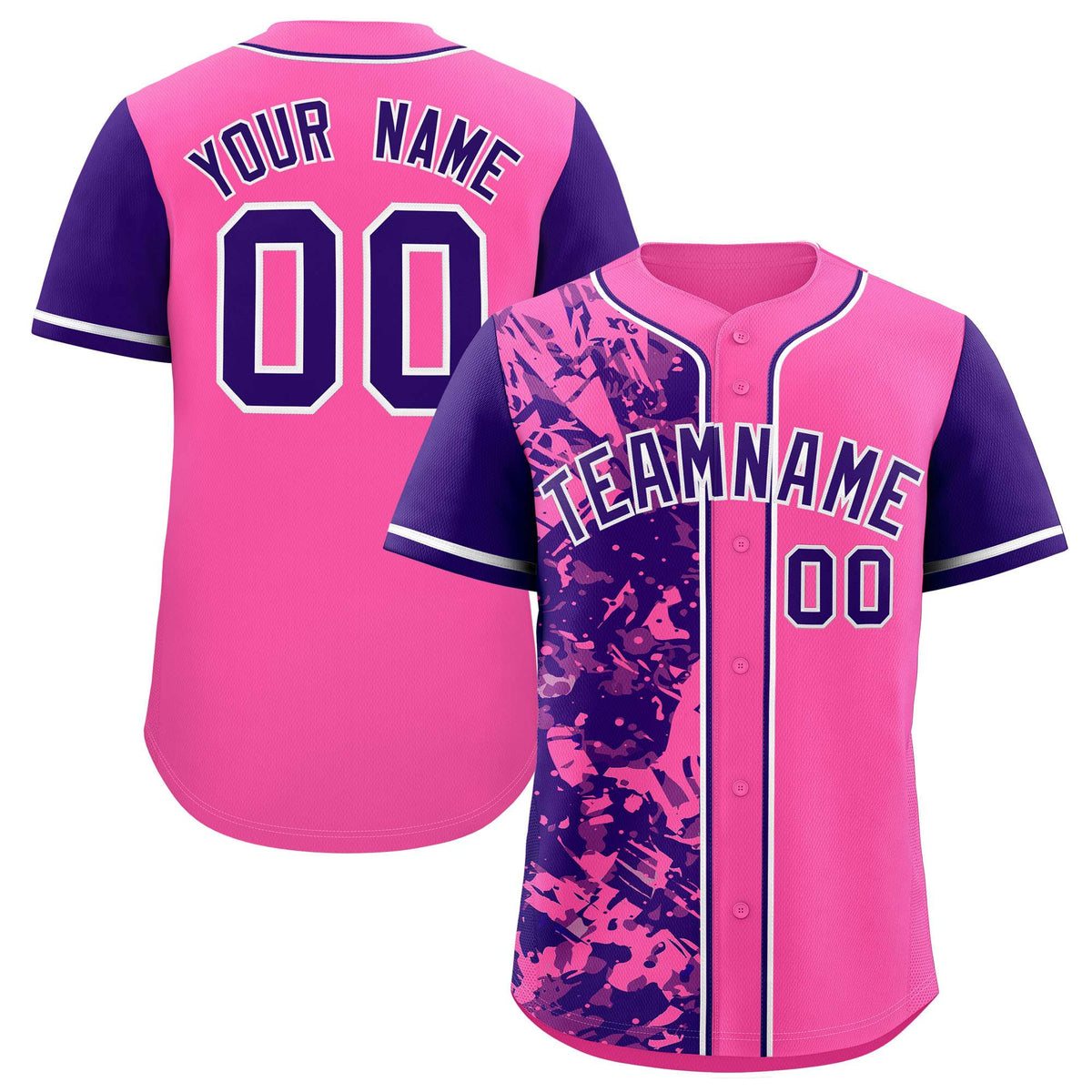 Custom Pink Purple Split Personalized Graffiti Raglan Sleeve Authentic Baseball Jersey