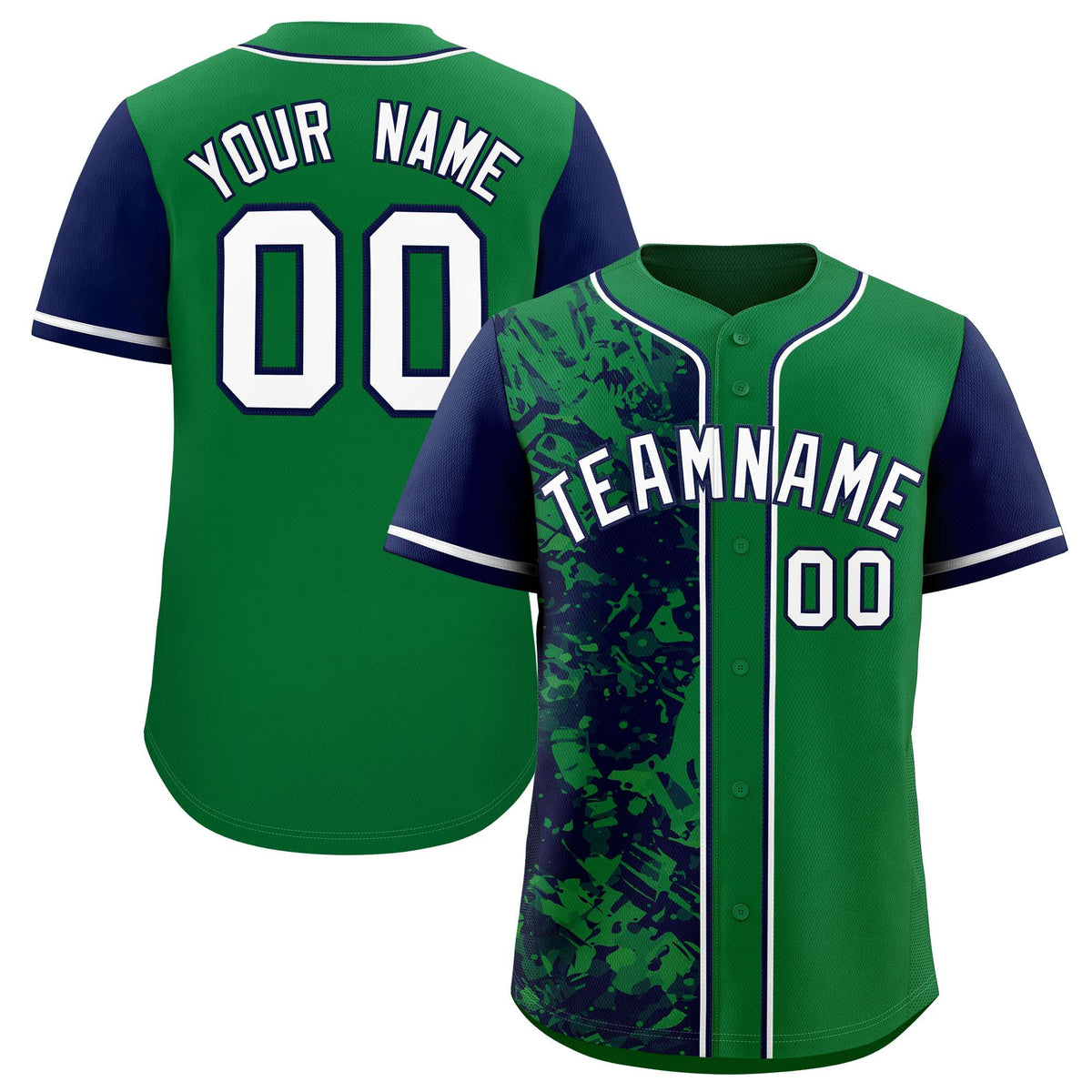 Custom Green Navy Split Personalized Graffiti Raglan Sleeve Authentic Baseball Jersey