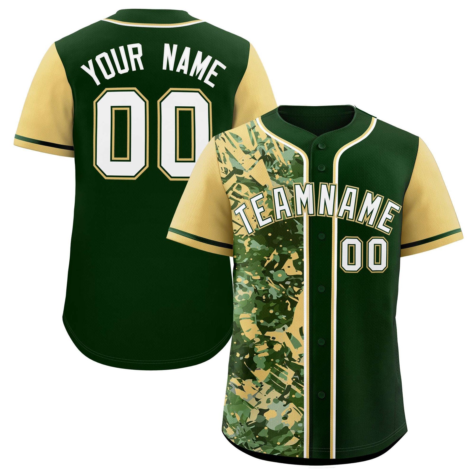 Custom Green Khaki Split Personalized Graffiti Raglan Sleeve Authentic Baseball Jersey