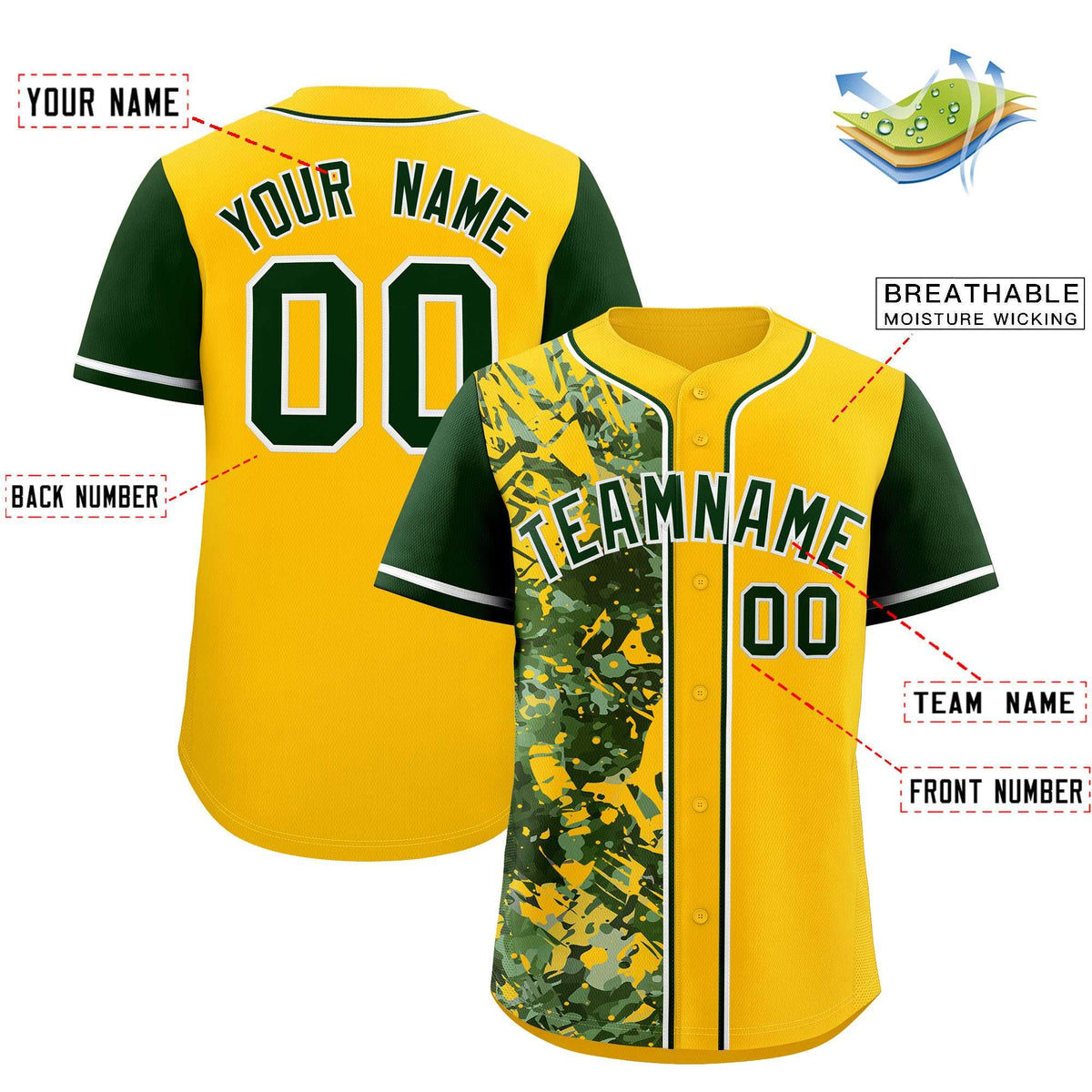 Custom Yellow Green Split Personalized Graffiti Raglan Sleeve Authentic Baseball Jersey