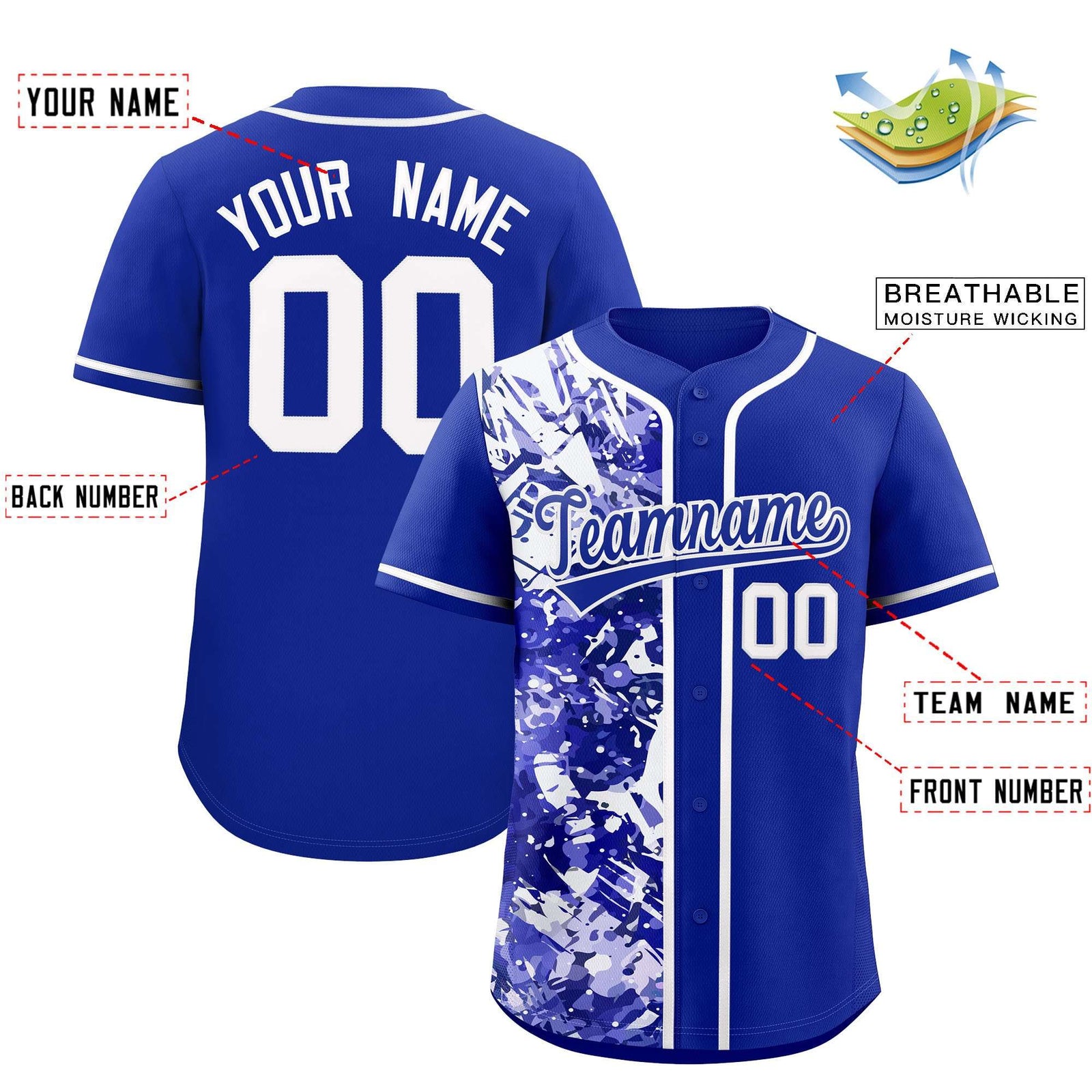 Custom Royal White Split Personalized Graffiti Raglan Sleeve Authentic Baseball Jersey
