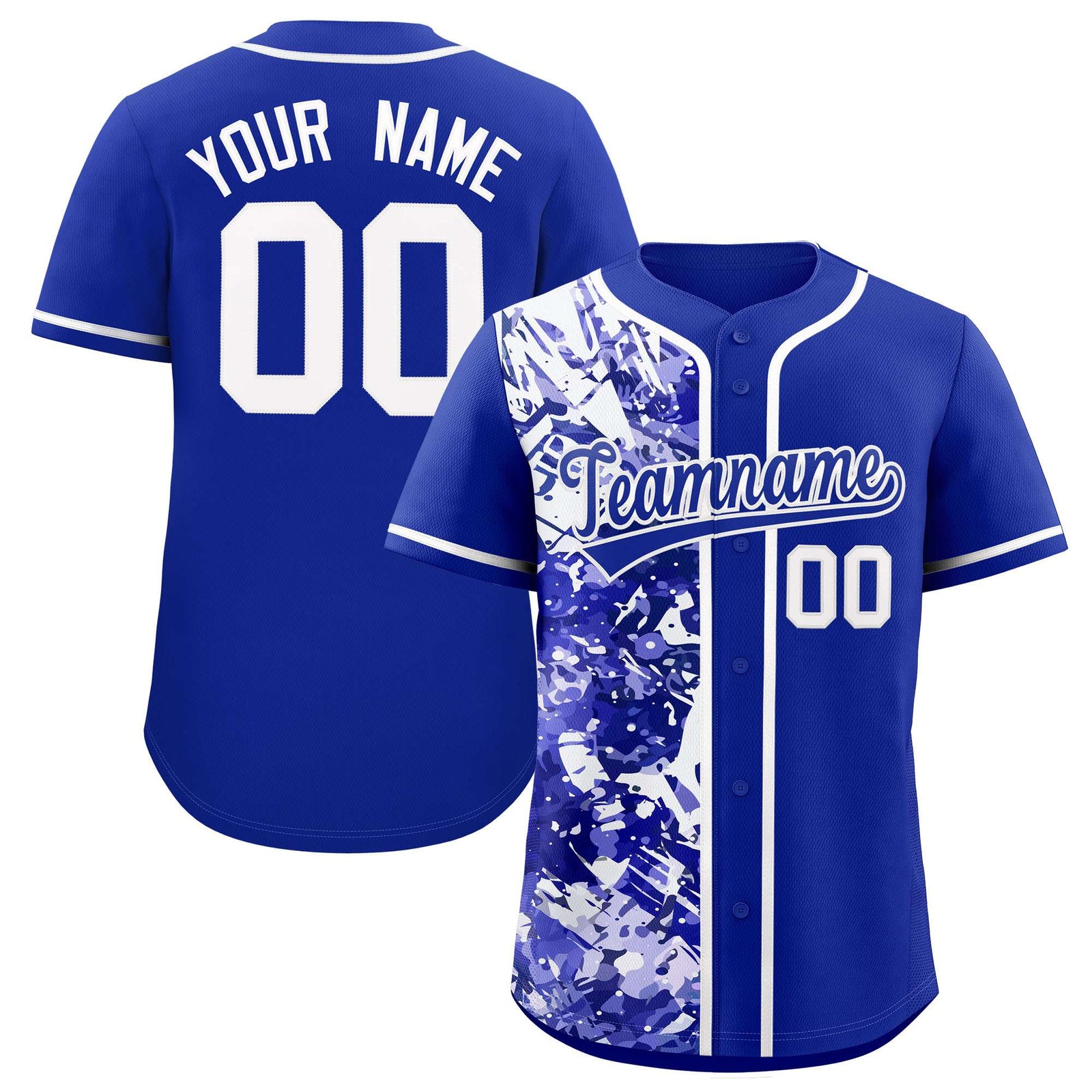 Custom Royal White Split Personalized Graffiti Raglan Sleeve Authentic Baseball Jersey