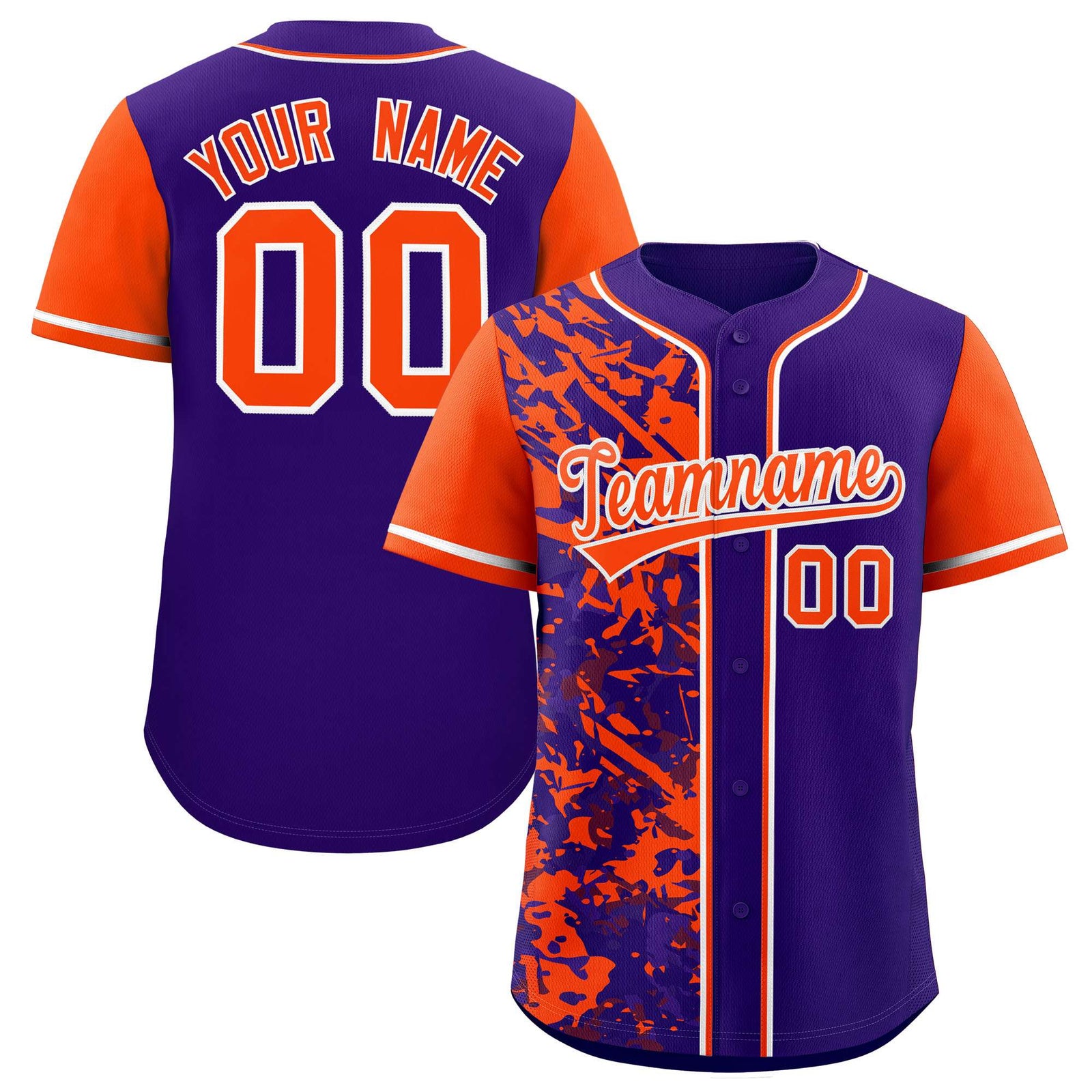 Custom Purple Orange Split Personalized Graffiti Raglan Sleeve Authentic Baseball Jersey
