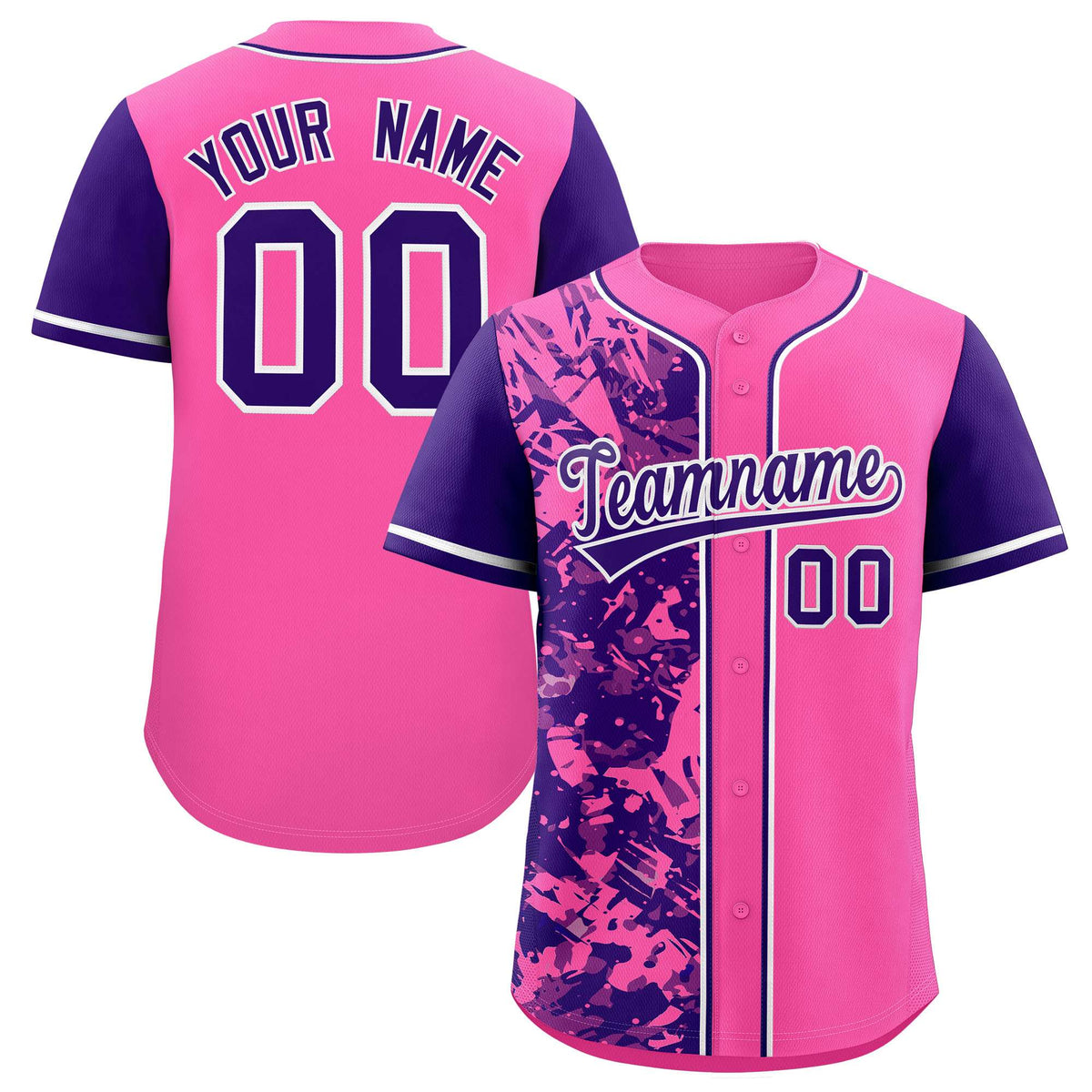 Custom Pink Purple Split Personalized Graffiti Raglan Sleeve Authentic Baseball Jersey