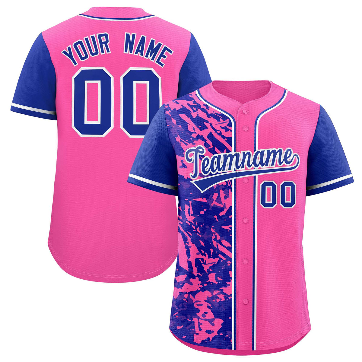 Custom Pink Royal Split Personalized Graffiti Raglan Sleeve Authentic Baseball Jersey