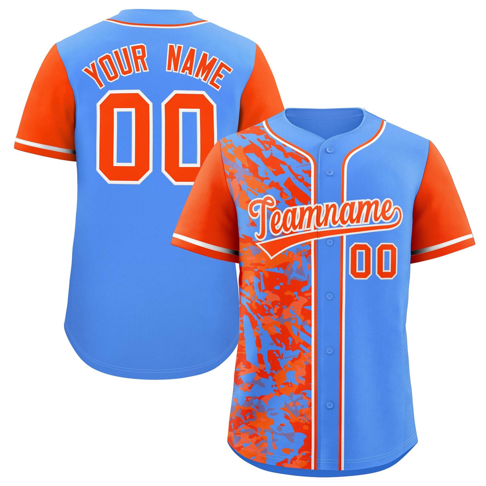 Custom Blue Orange Split Personalized Graffiti Raglan Sleeve Authentic Baseball Jersey