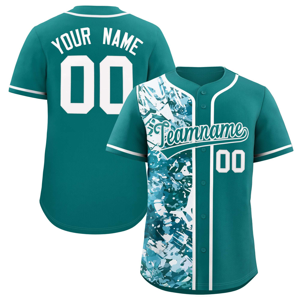 Custom Aqua White Split Personalized Graffiti Raglan Sleeve Authentic Baseball Jersey