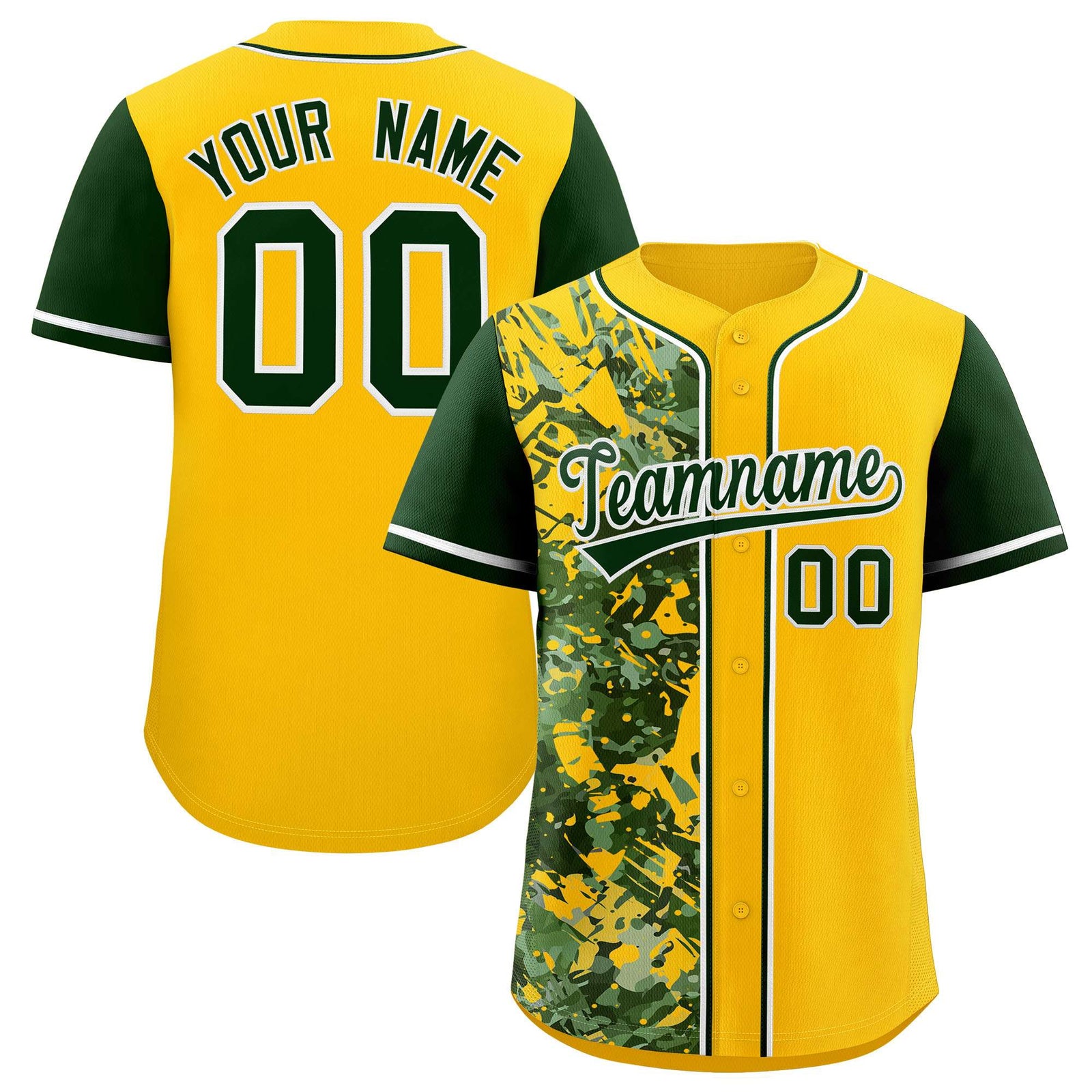Custom Yellow Green Split Personalized Graffiti Raglan Sleeve Authentic Baseball Jersey