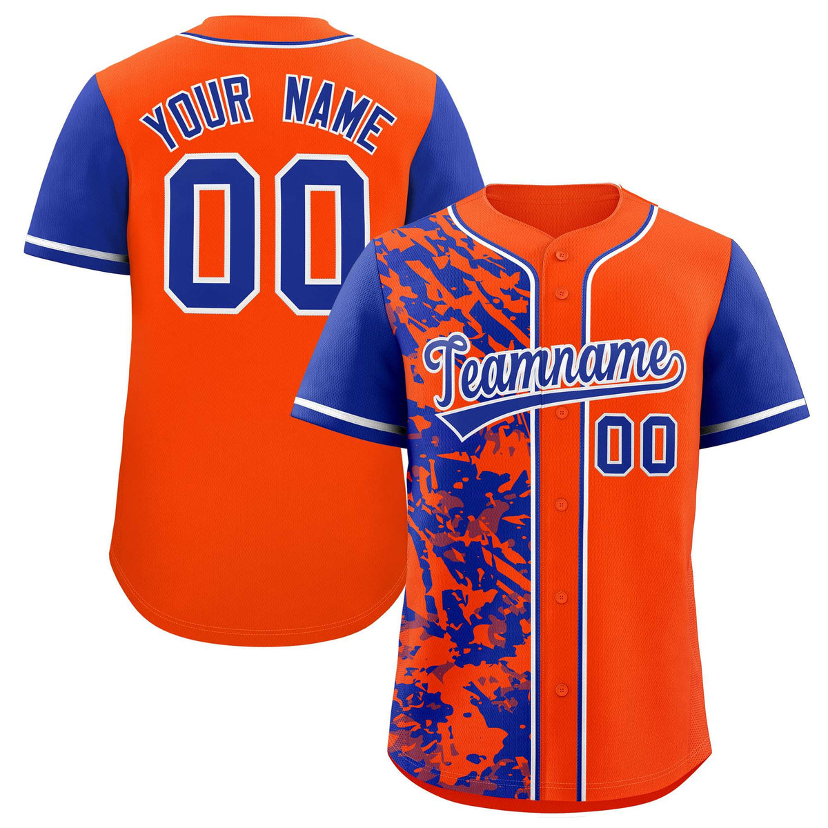 Custom Orange Royal Split Personalized Graffiti Raglan Sleeve Authentic Baseball Jersey