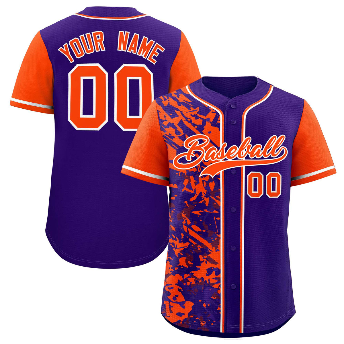 Custom Purple Orange Split Personalized Graffiti Raglan Sleeve Authentic Baseball Jersey