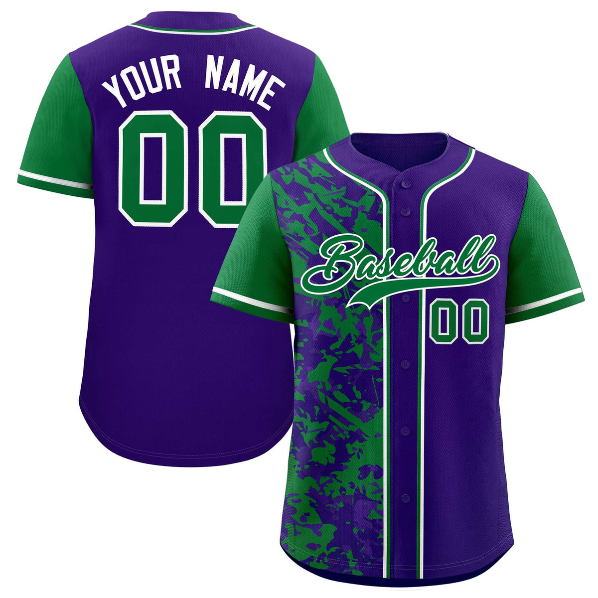Custom Purple Green Split Personalized Graffiti Raglan Sleeve Authentic Baseball Jersey