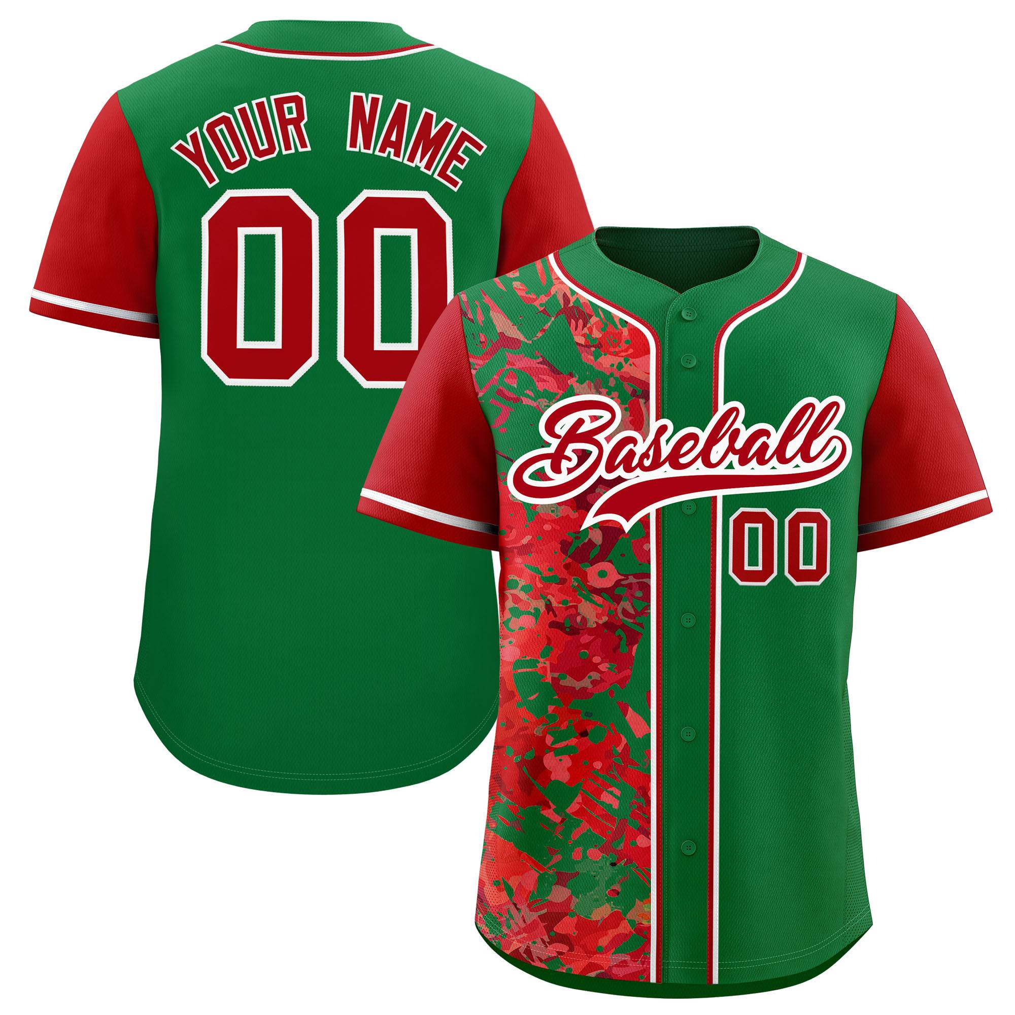 Custom Green Red Split Personalized Graffiti Raglan Sleeve Authentic Baseball Jersey