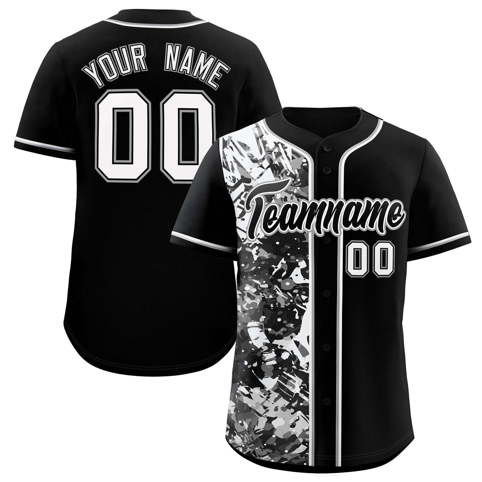 Custom Black White Split Personalized Graffiti Raglan Sleeve Authentic Baseball Jersey