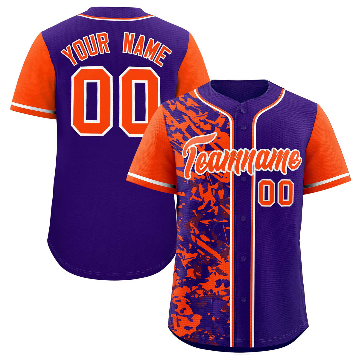 Custom Purple Orange Split Personalized Graffiti Raglan Sleeve Authentic Baseball Jersey