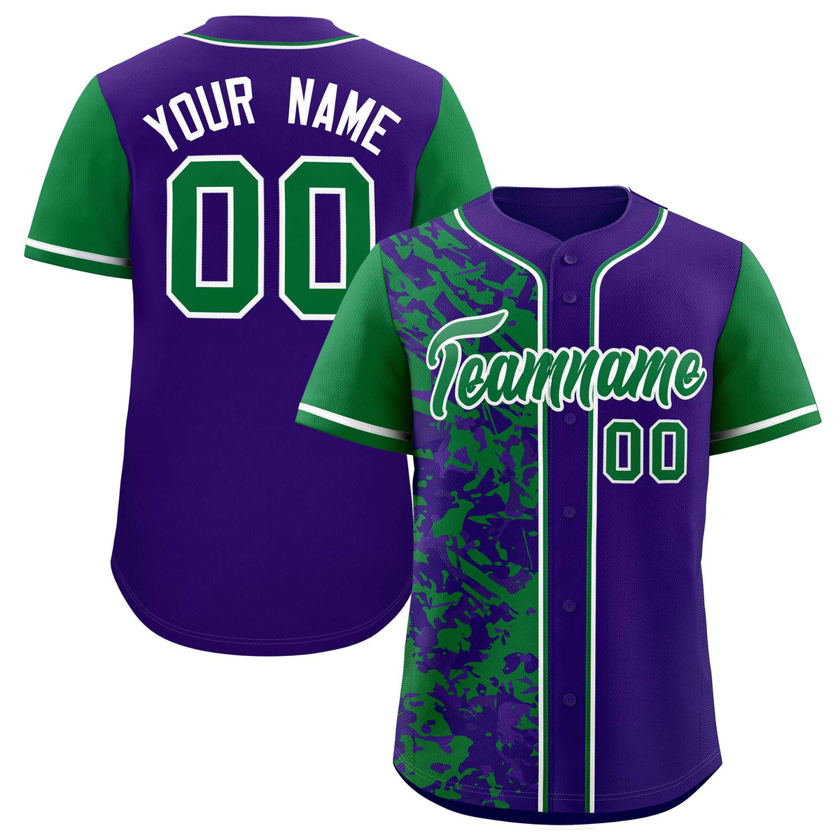 Custom Purple Green Split Personalized Graffiti Raglan Sleeve Authentic Baseball Jersey
