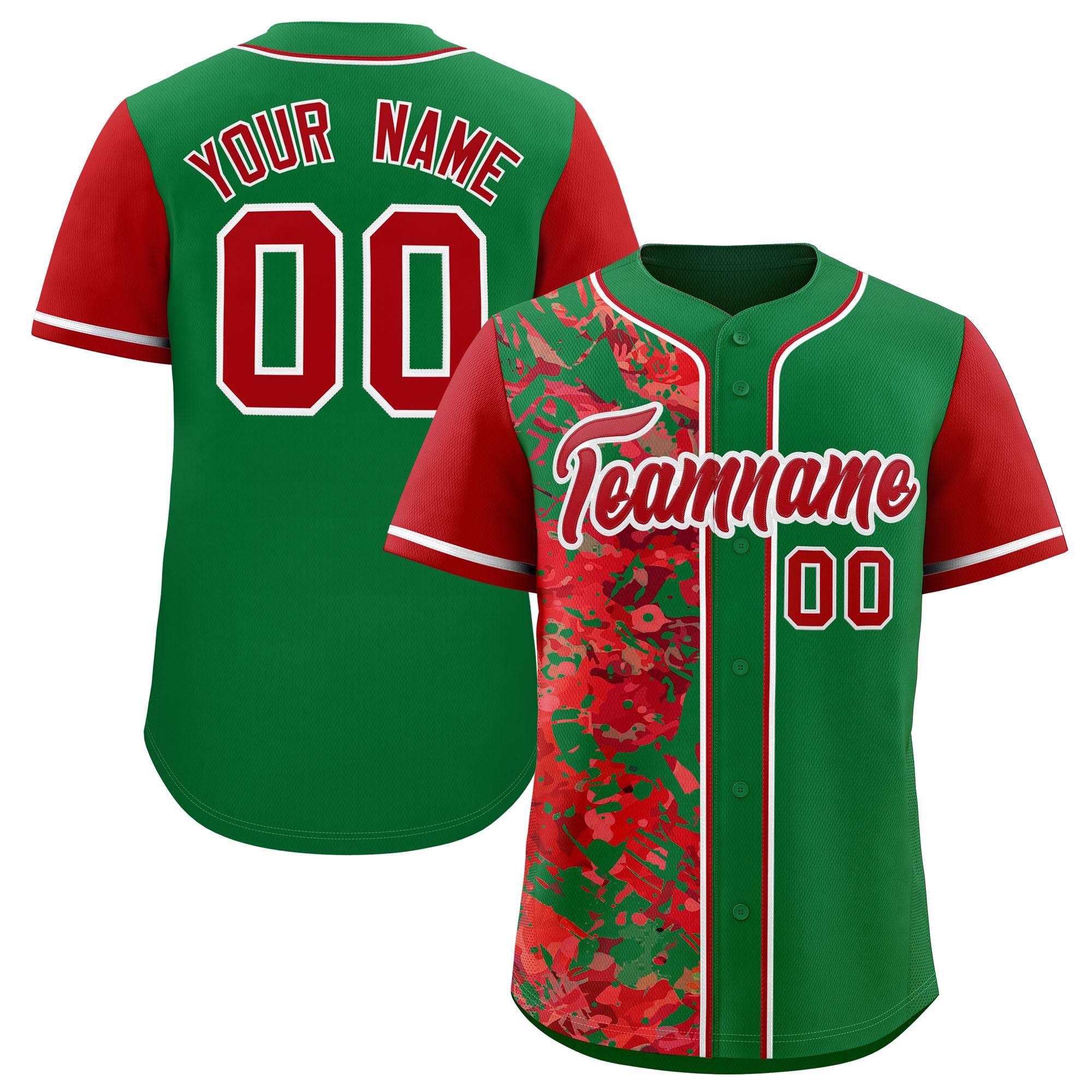 Custom Green Red Split Personalized Graffiti Raglan Sleeve Authentic Baseball Jersey