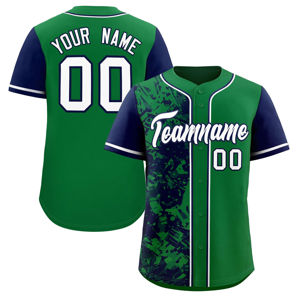 Custom Green Navy Split Personalized Graffiti Raglan Sleeve Authentic Baseball Jersey