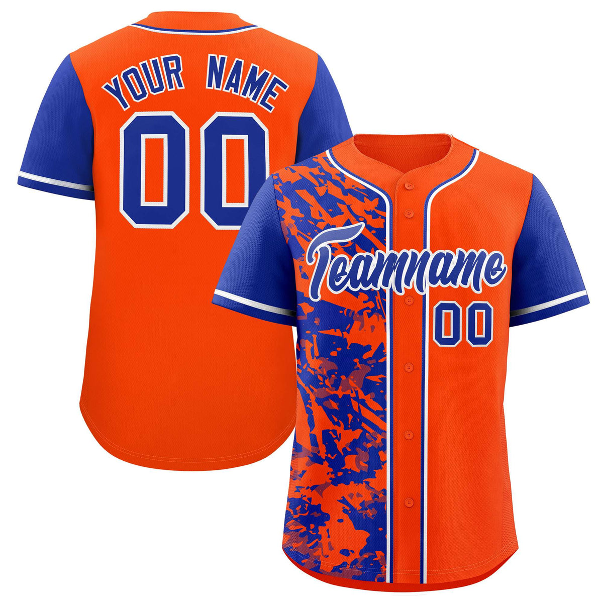 Custom Orange Royal Split Personalized Graffiti Raglan Sleeve Authentic Baseball Jersey