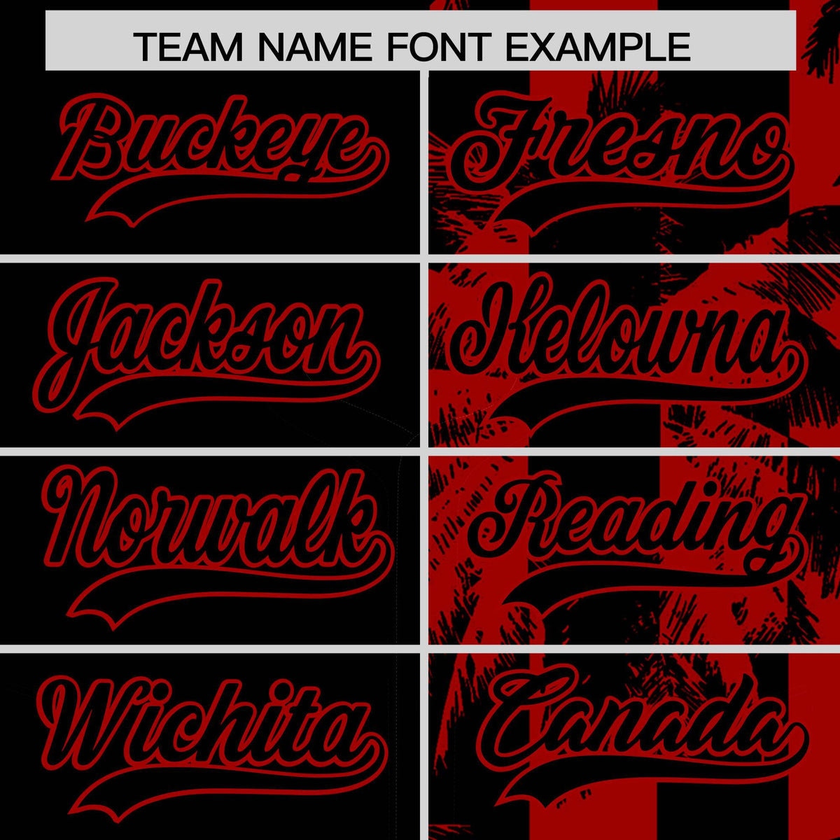 Custom Black Red Split Fashion Coconut Tree Design Authentic Baseball Jersey