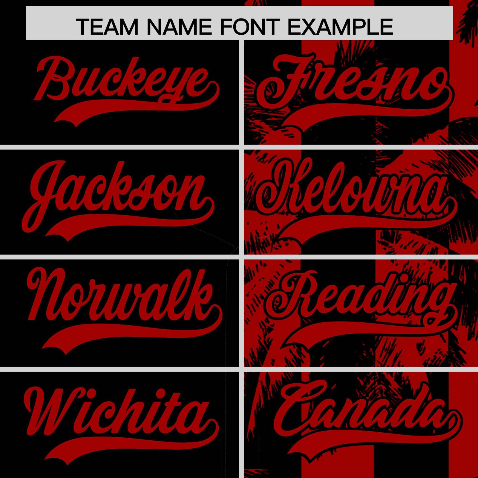 Custom Black Red Split Fashion Coconut Tree Design Authentic Baseball Jersey