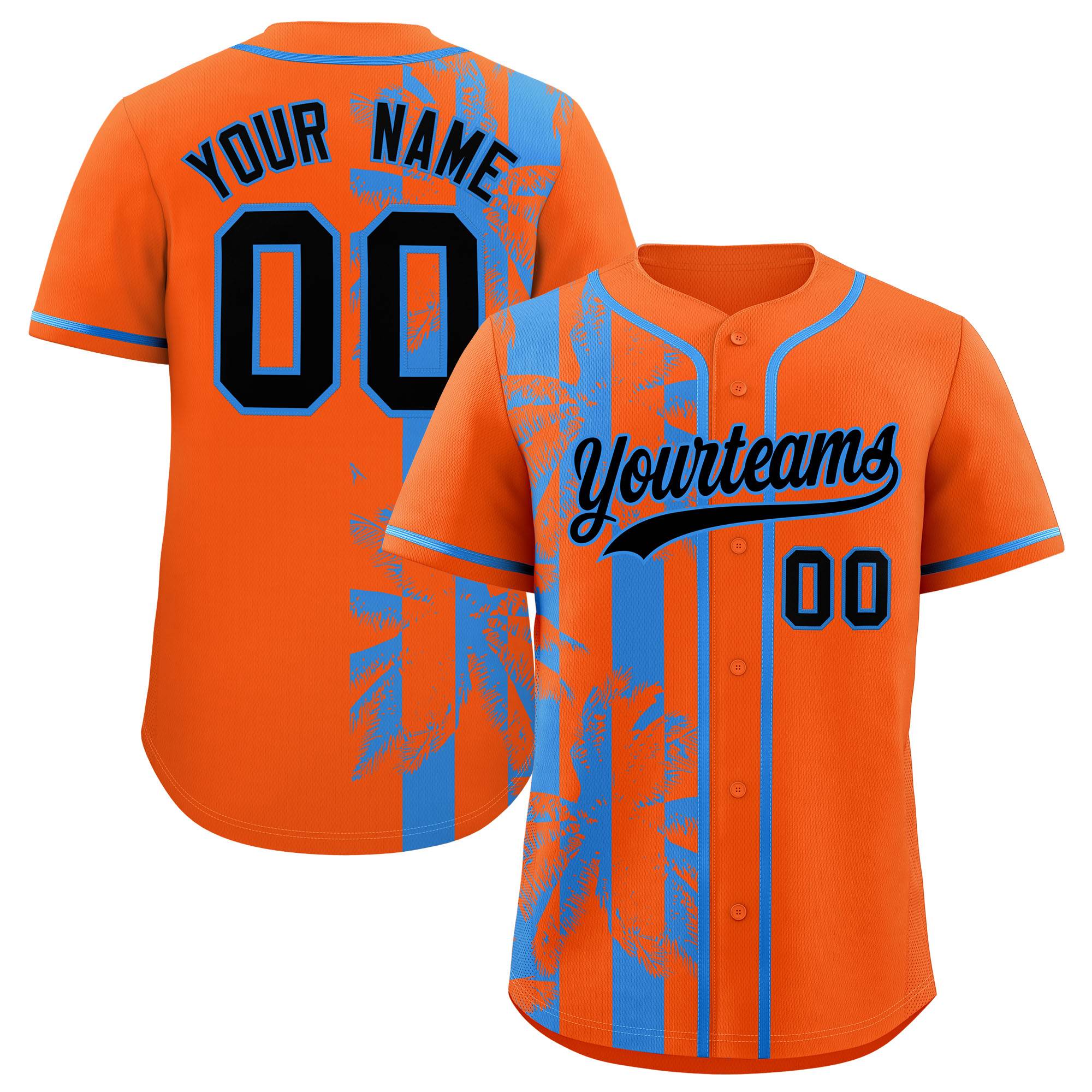 Custom Orange Powder Blue Split Fashion Coconut Tree Design Authentic Baseball Jersey