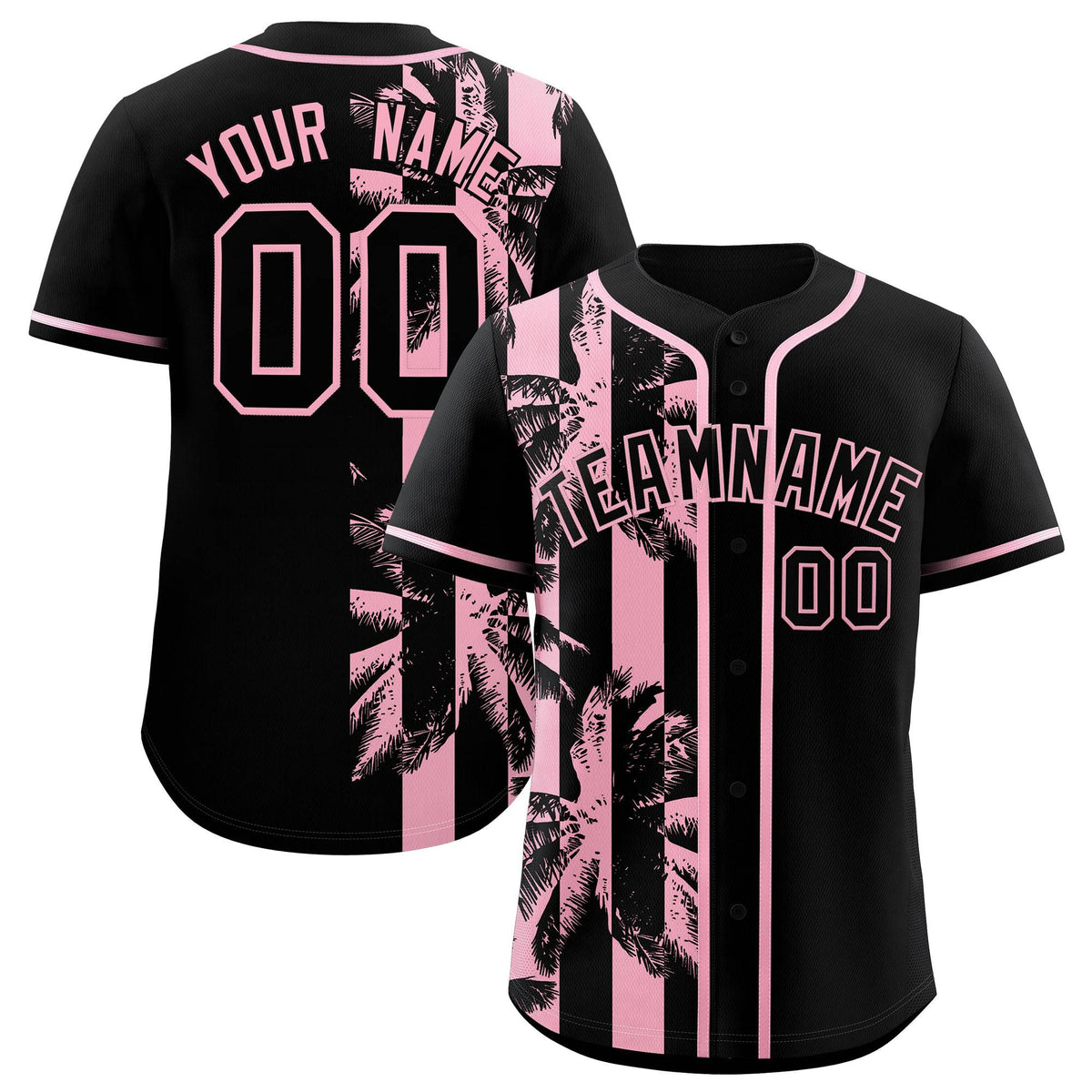 Custom Black Light Pink Split Fashion Coconut Tree Design Authentic Baseball Jersey