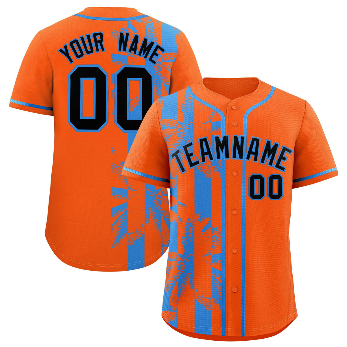 Custom Orange Powder Blue Split Fashion Coconut Tree Design Authentic Baseball Jersey