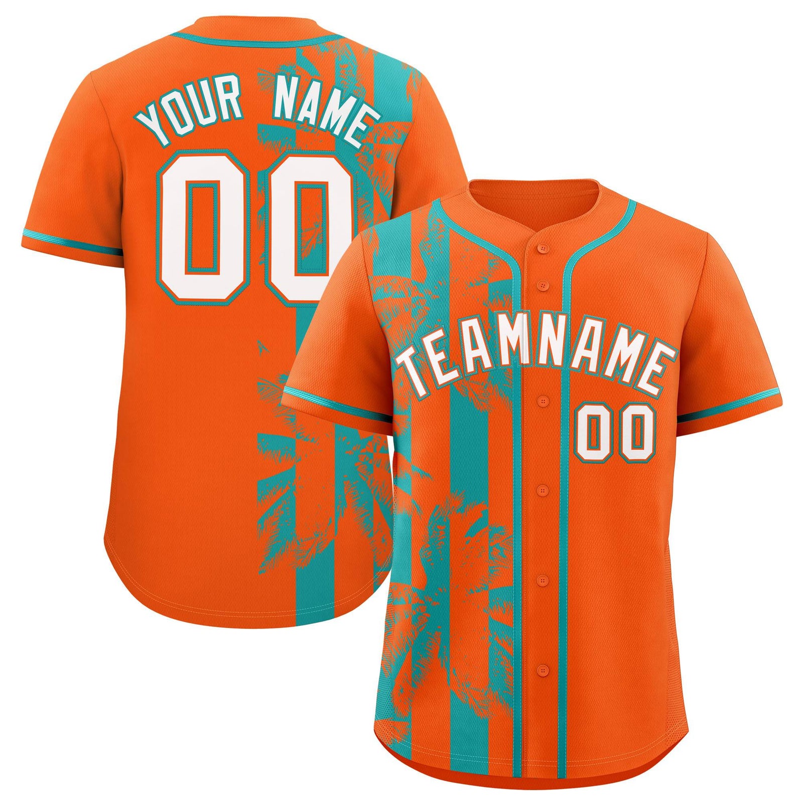 Custom Orange Aqua Split Fashion Coconut Tree Design Authentic Baseball Jersey