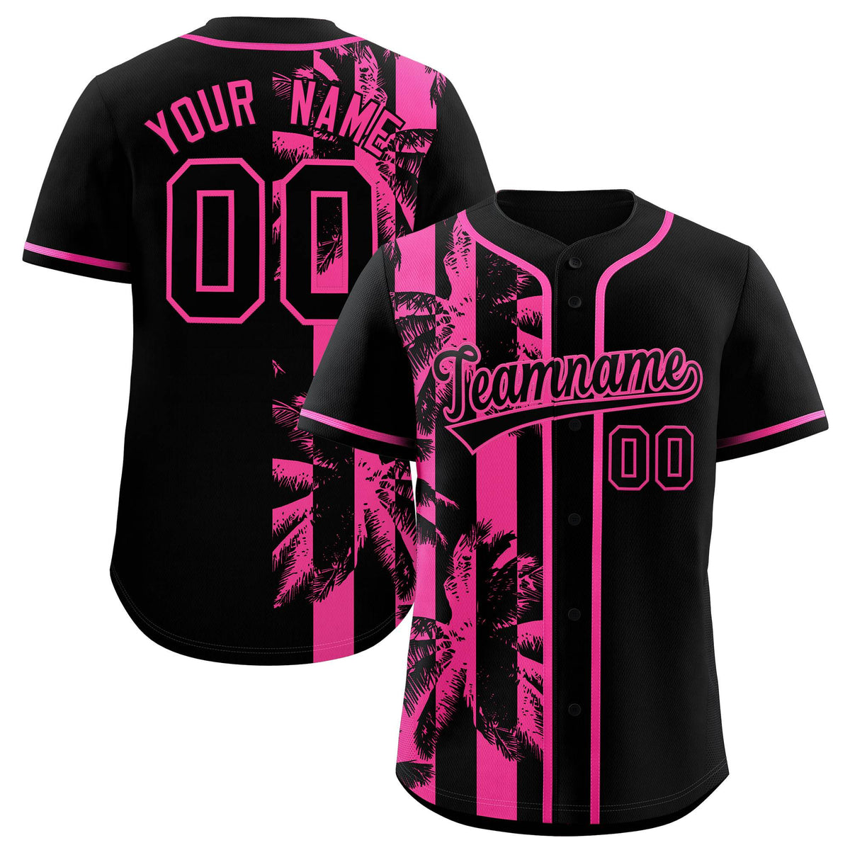 Custom Black Pink Split Fashion Coconut Tree Design Authentic Baseball Jersey