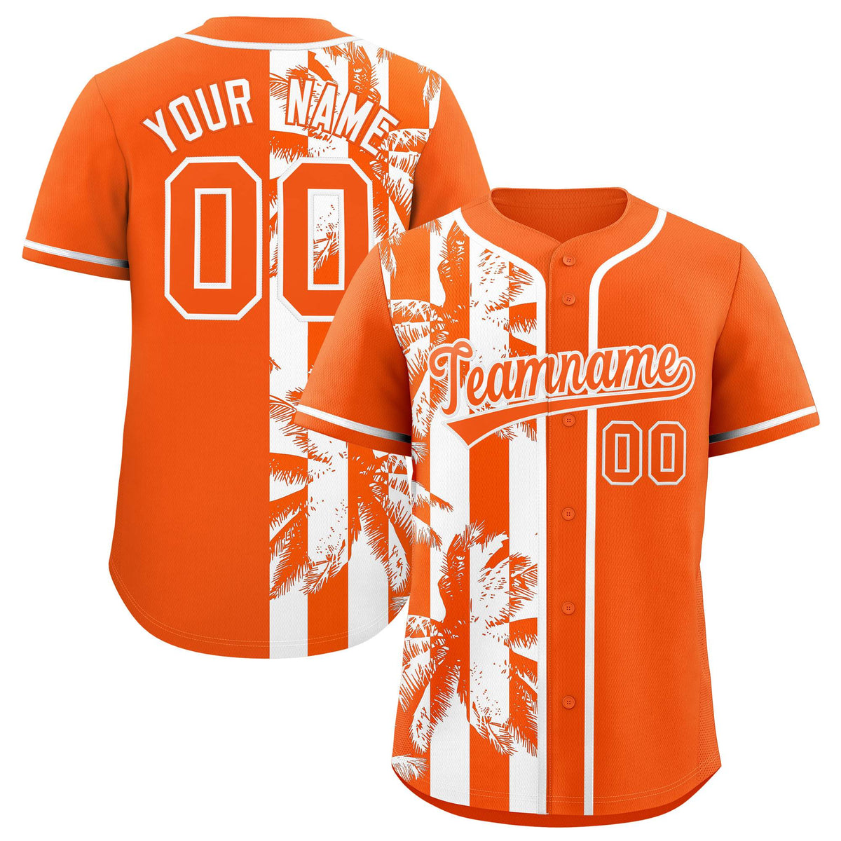 Custom Orange White Split Fashion Coconut Tree Design Authentic Baseball Jersey