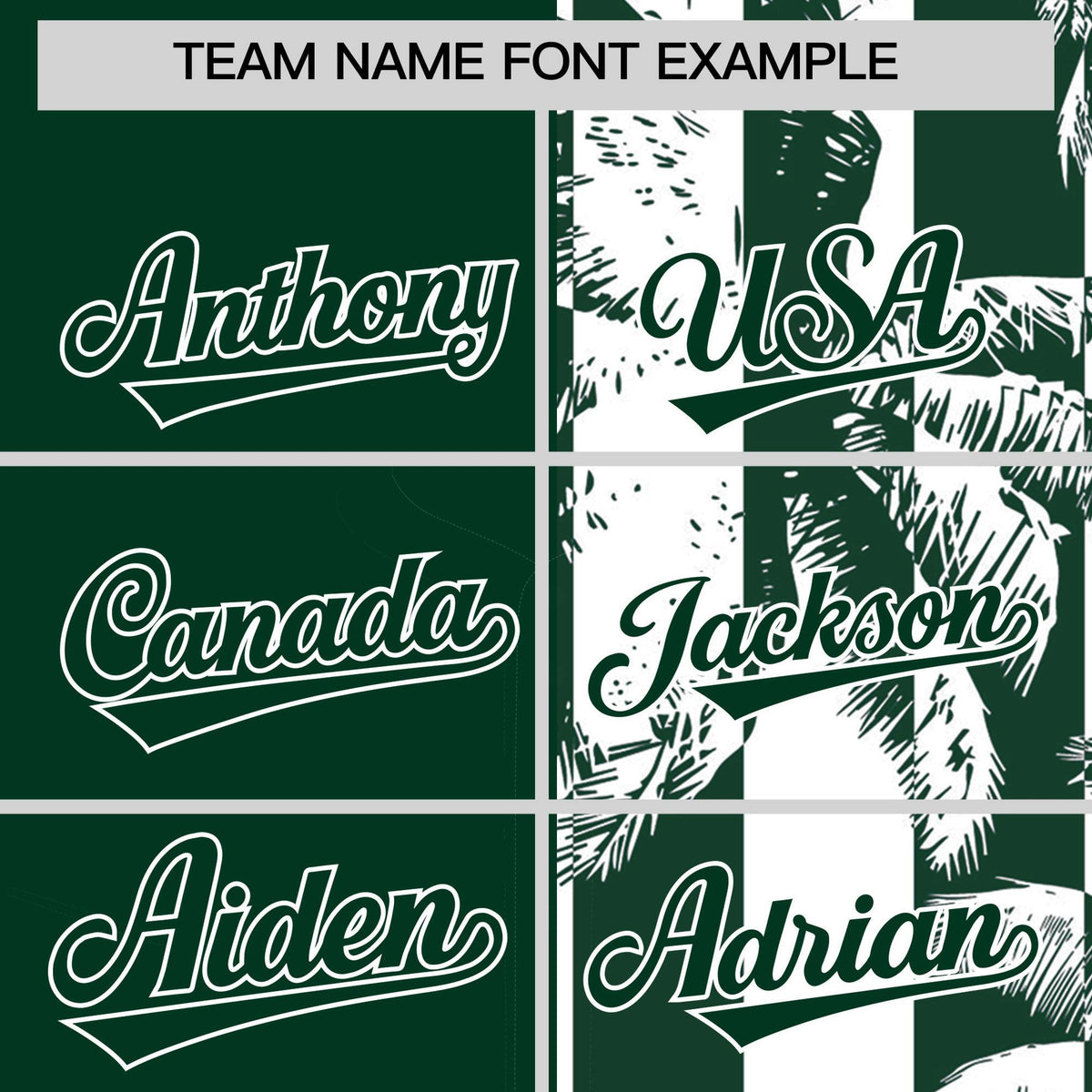 Custom Green White Split Fashion Coconut Tree Design Authentic Baseball Jersey