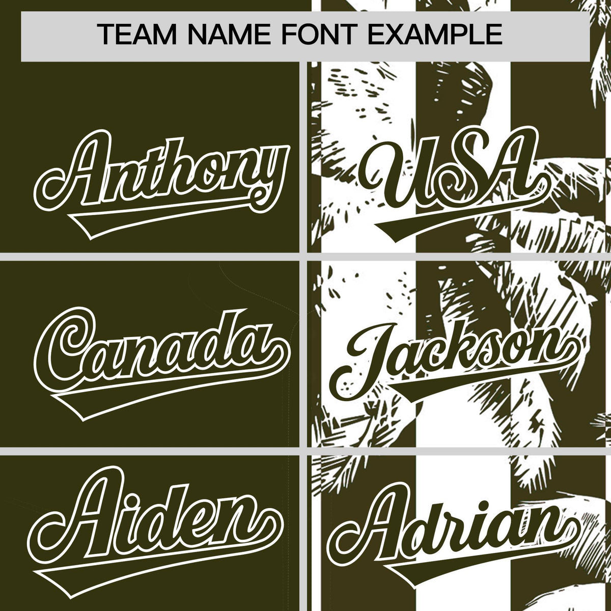 Custom Olive White Split Fashion Coconut Tree Design Authentic Baseball Jersey