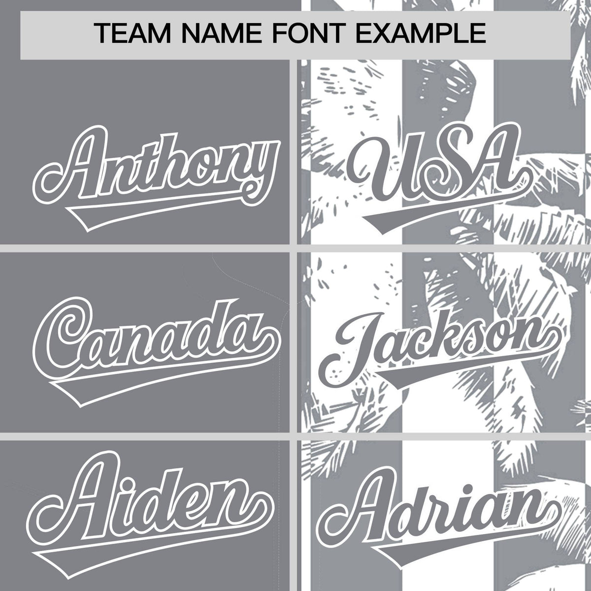 Custom Gray White Split Fashion Coconut Tree Design Authentic Baseball Jersey