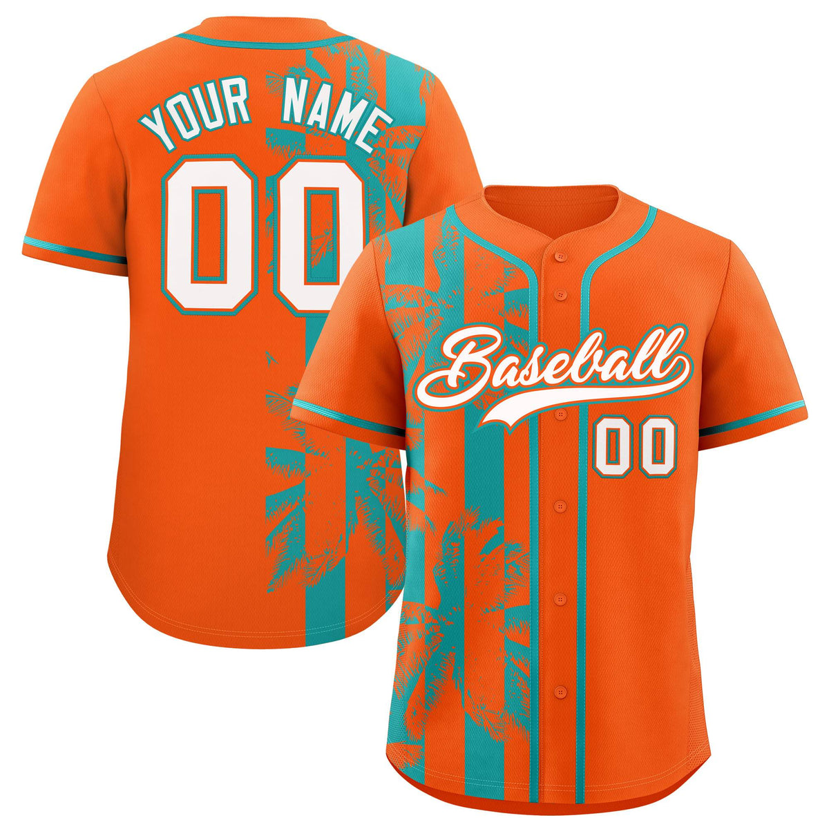 Custom Orange Aqua Split Fashion Coconut Tree Design Authentic Baseball Jersey