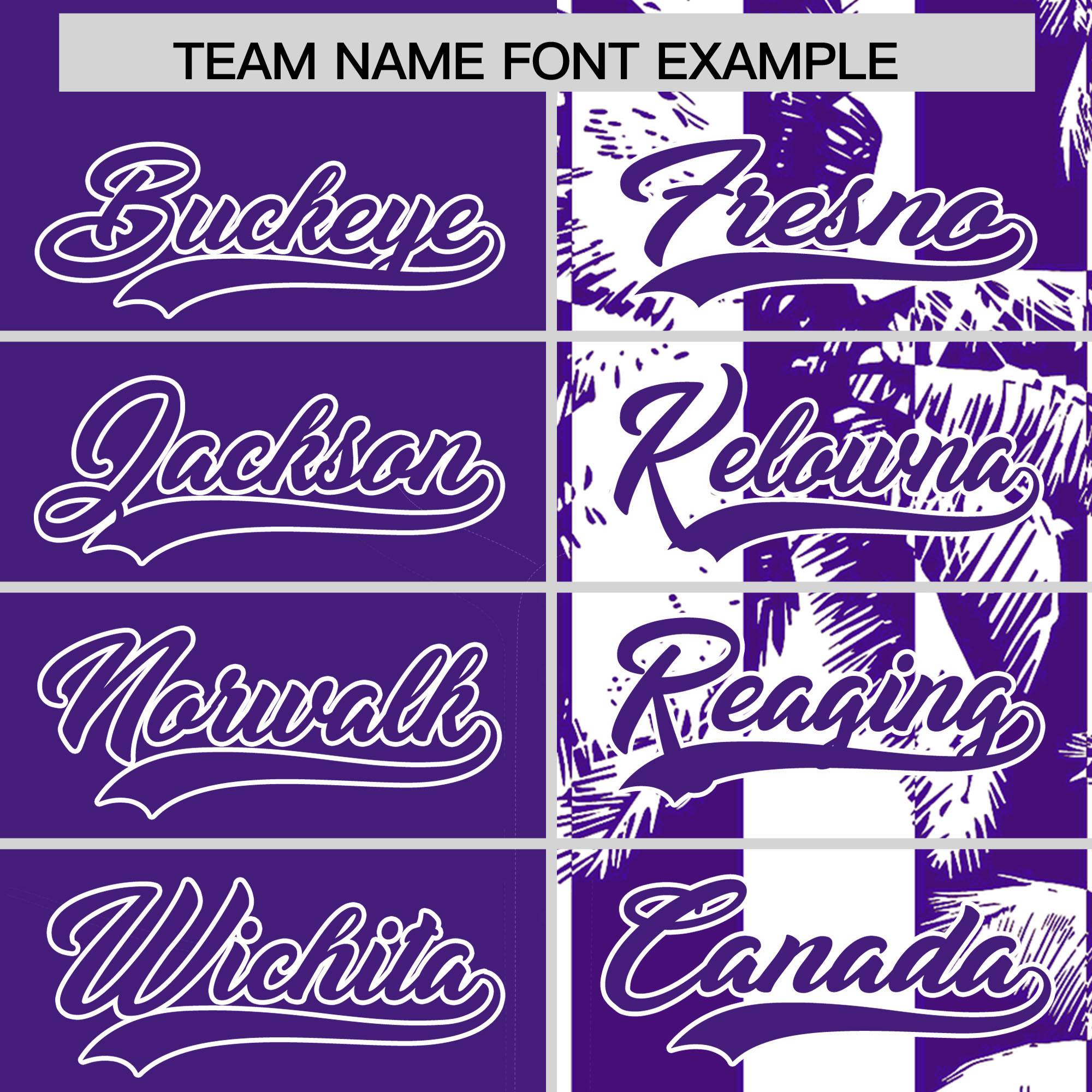 Custom Purple White Split Fashion Coconut Tree Design Authentic Baseball Jersey
