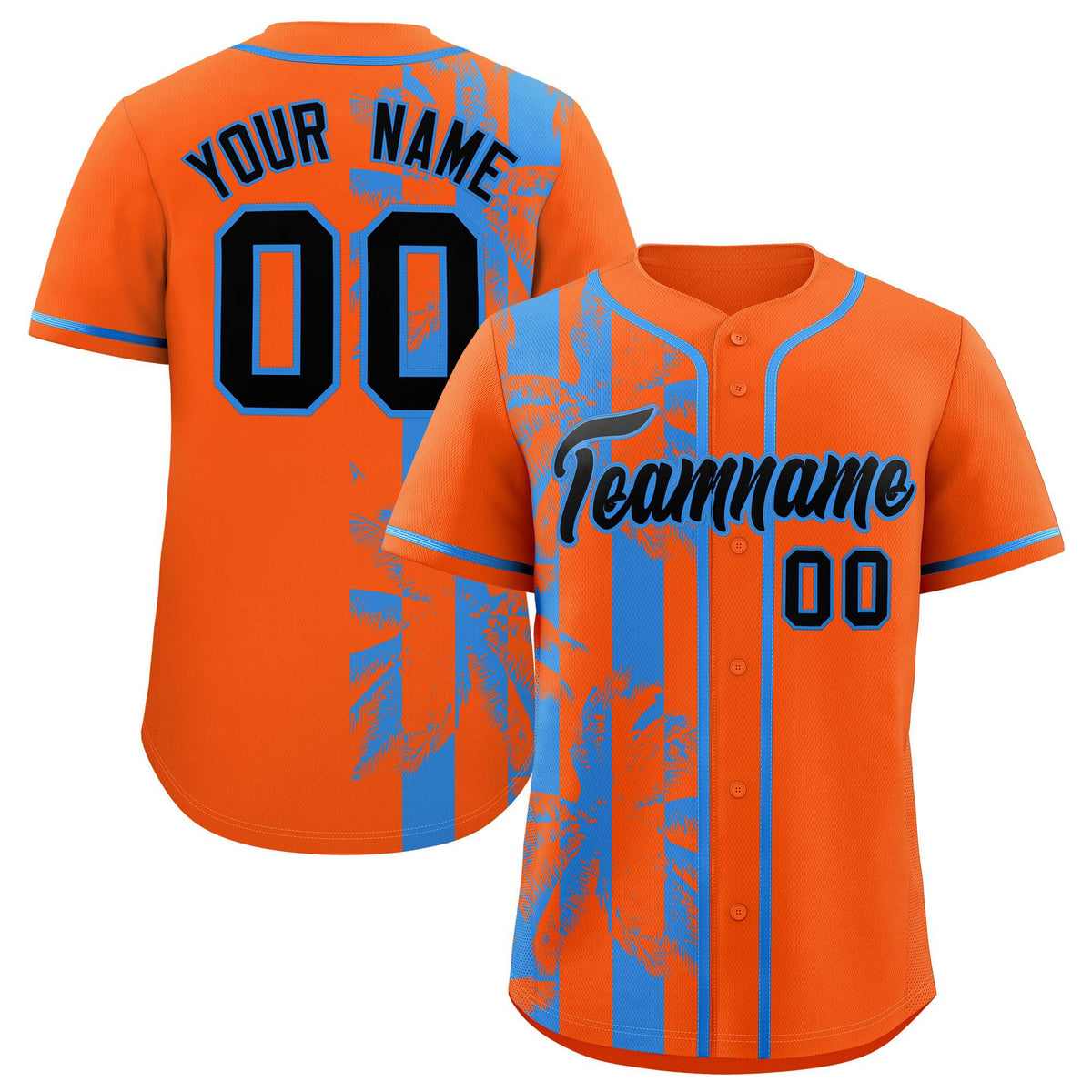 Custom Orange Powder Blue Split Fashion Coconut Tree Design Authentic Baseball Jersey