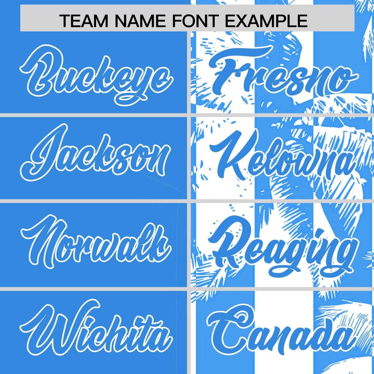 Custom Powder Blue White Split Fashion Coconut Tree Design Authentic Baseball Jersey