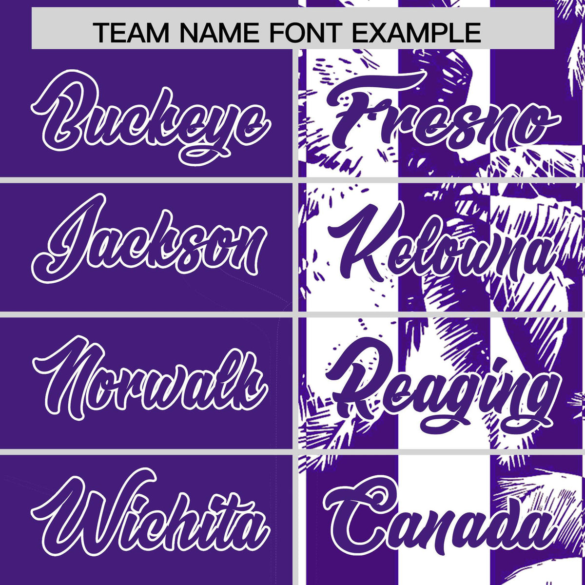 Custom Purple White Split Fashion Coconut Tree Design Authentic Baseball Jersey