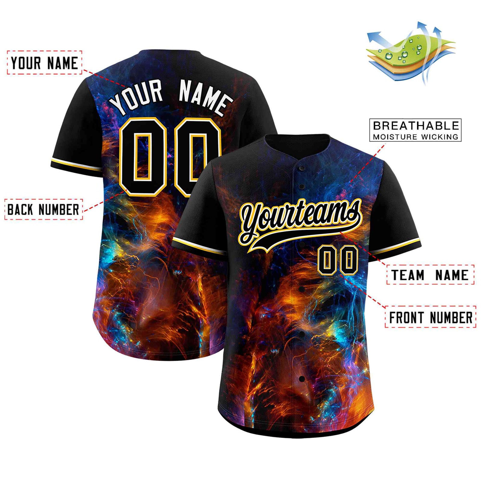 Custom Black Personalized Starburst Pattern Authentic Baseball Jersey