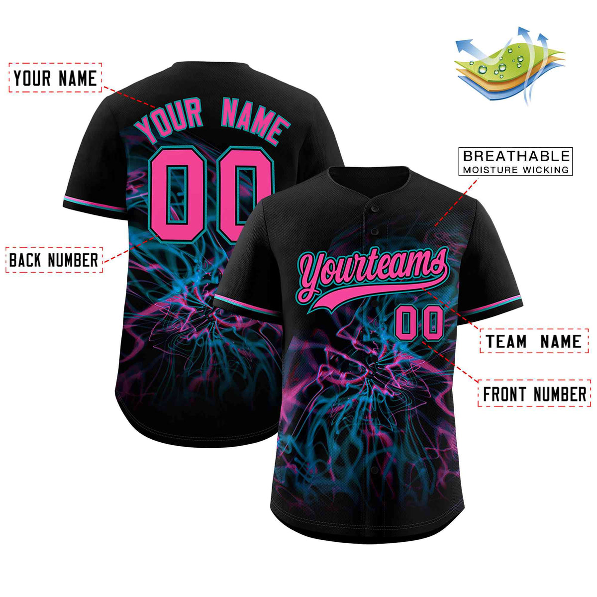 Custom Black Personalized Starburst Pattern Authentic Baseball Jersey