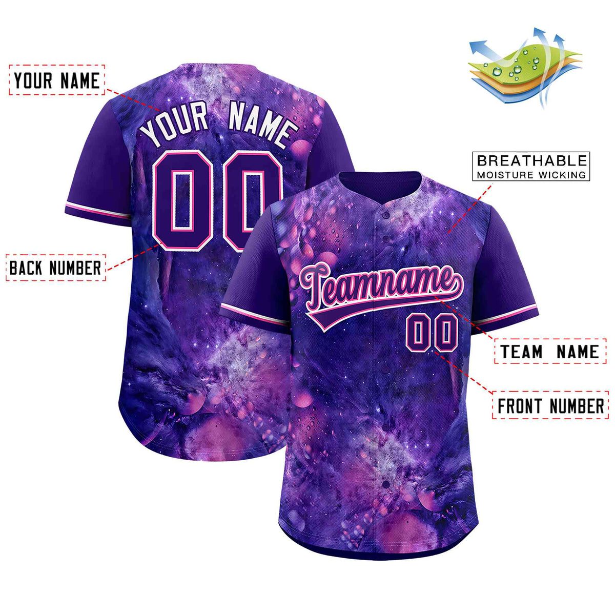 Custom Purple Personalized Starburst Pattern Authentic Baseball Jersey